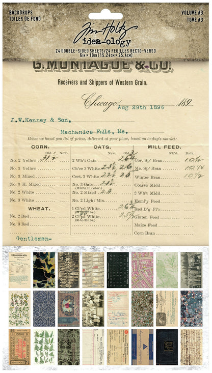 Idea-ology Tim Holtz Backdrops Double-sided Cardstock 6"x10" 24 Sheets - Volume #3