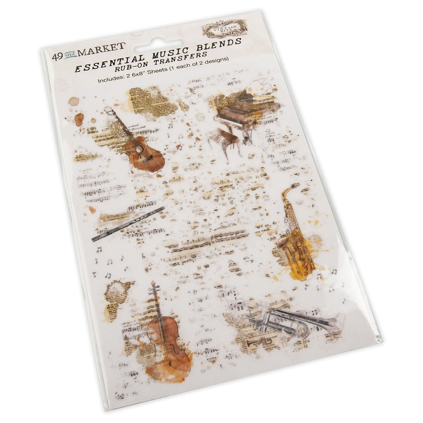 49 And Market Vintage Bits Essential Rub-Ons 6"X8" 2 Sheets - Music Blends