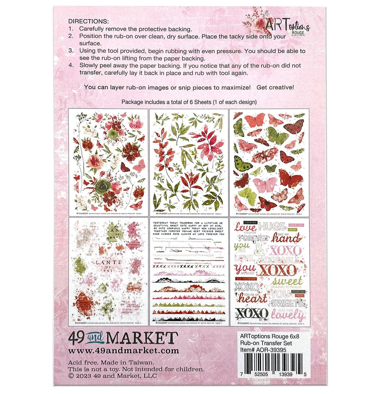 49 And Market ARToptions Rouge Rub-Ons 6"X8" - 6 Sheets