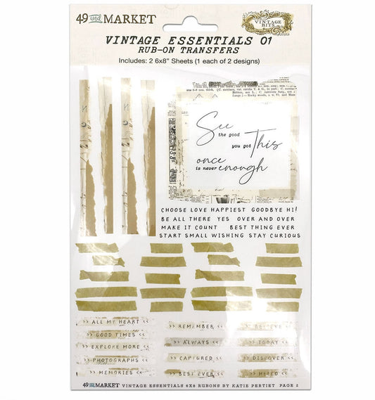 49 And Market Vintage Bits Essential Rub-Ons 6"X8" 2 Sheets - Vintage Essentials 01