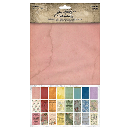 Idea-ology Tim Holtz Backdrops Double-sided Cardstock 6"x10" 24 Sheets - Volume #5