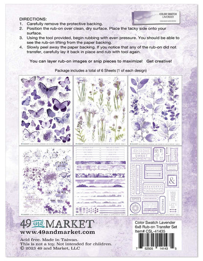 49 And Market Color Swatch: Lavender Rub-Ons 6"X8" - 6 Sheets