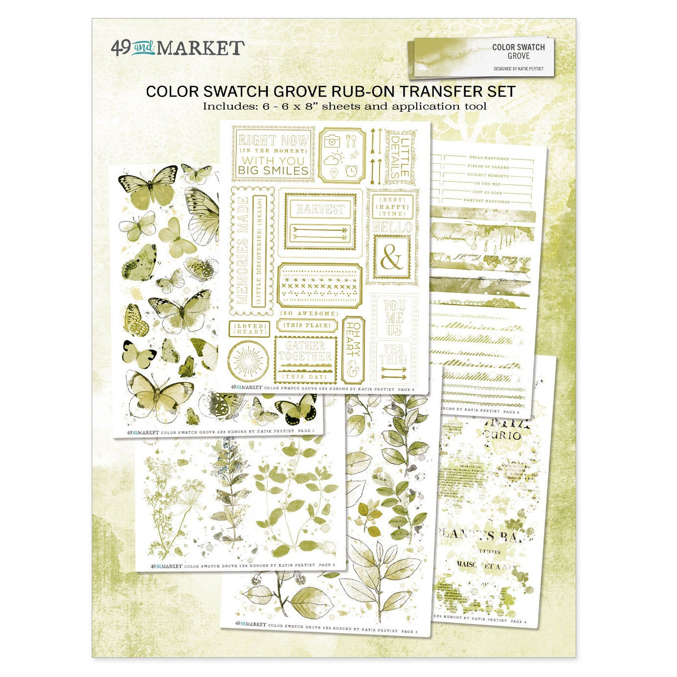 49 And Market Color Swatch: Grove Rub-Ons 6"x8" - 6 Pcs