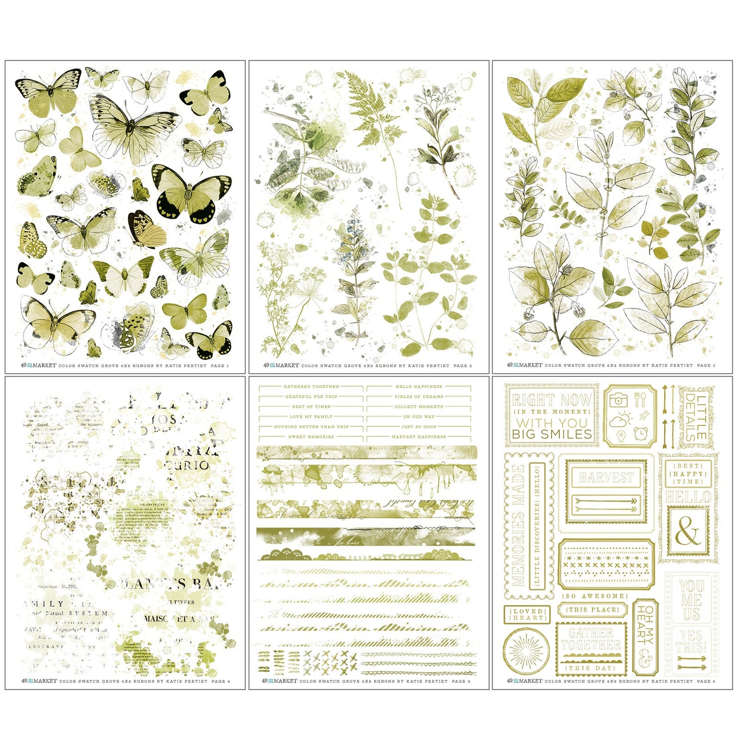 49 And Market Color Swatch: Grove Rub-Ons 6"x8" - 6 Pcs