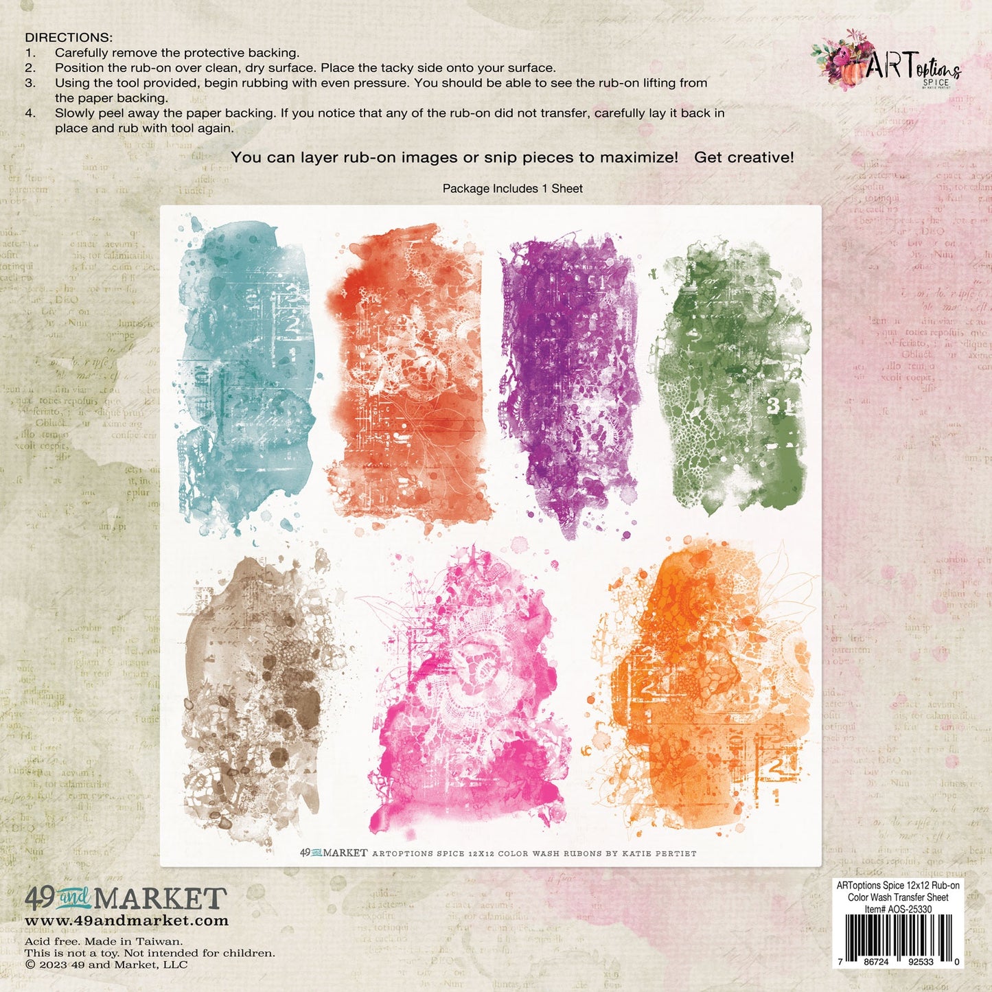 49 And Market ARToptions Spice Rub-Ons 12"X12" 1 Pc- Color Wash