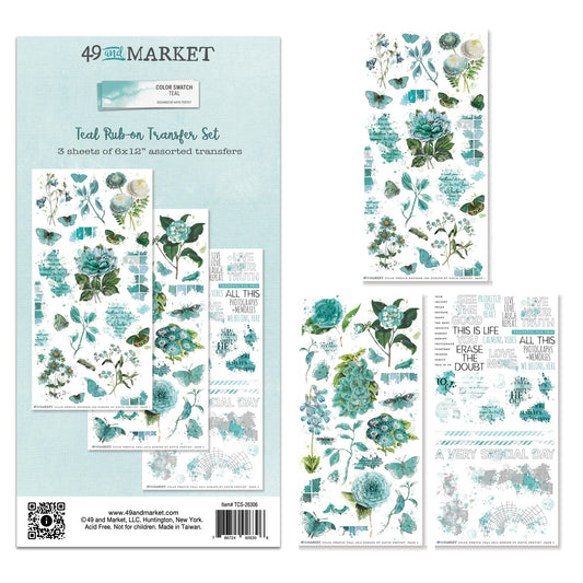 49 And Market Color Swatch: Teal Rub-On Transfer Set - 3 Sheets