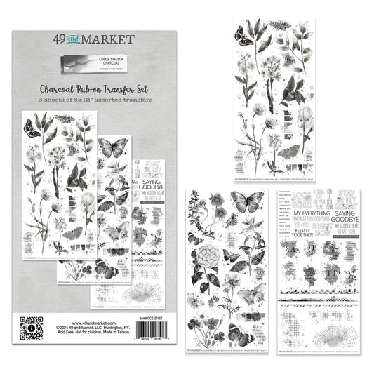 49 And Market Color Swatch: Charcoal Rub-On Transfer Set - 3 Sheets