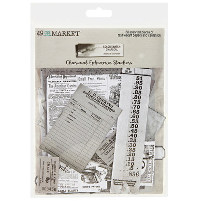 49 And Market Color Swatch: Charcoal Ephemera Stackers - 60 Pcs