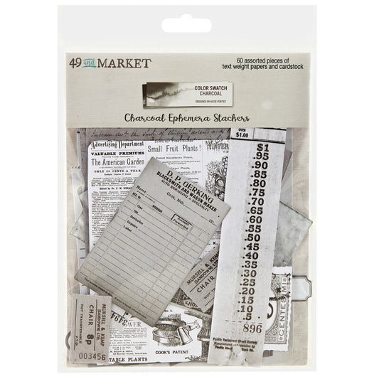 49 And Market Color Swatch: Charcoal Ephemera Stackers - 60 Pcs