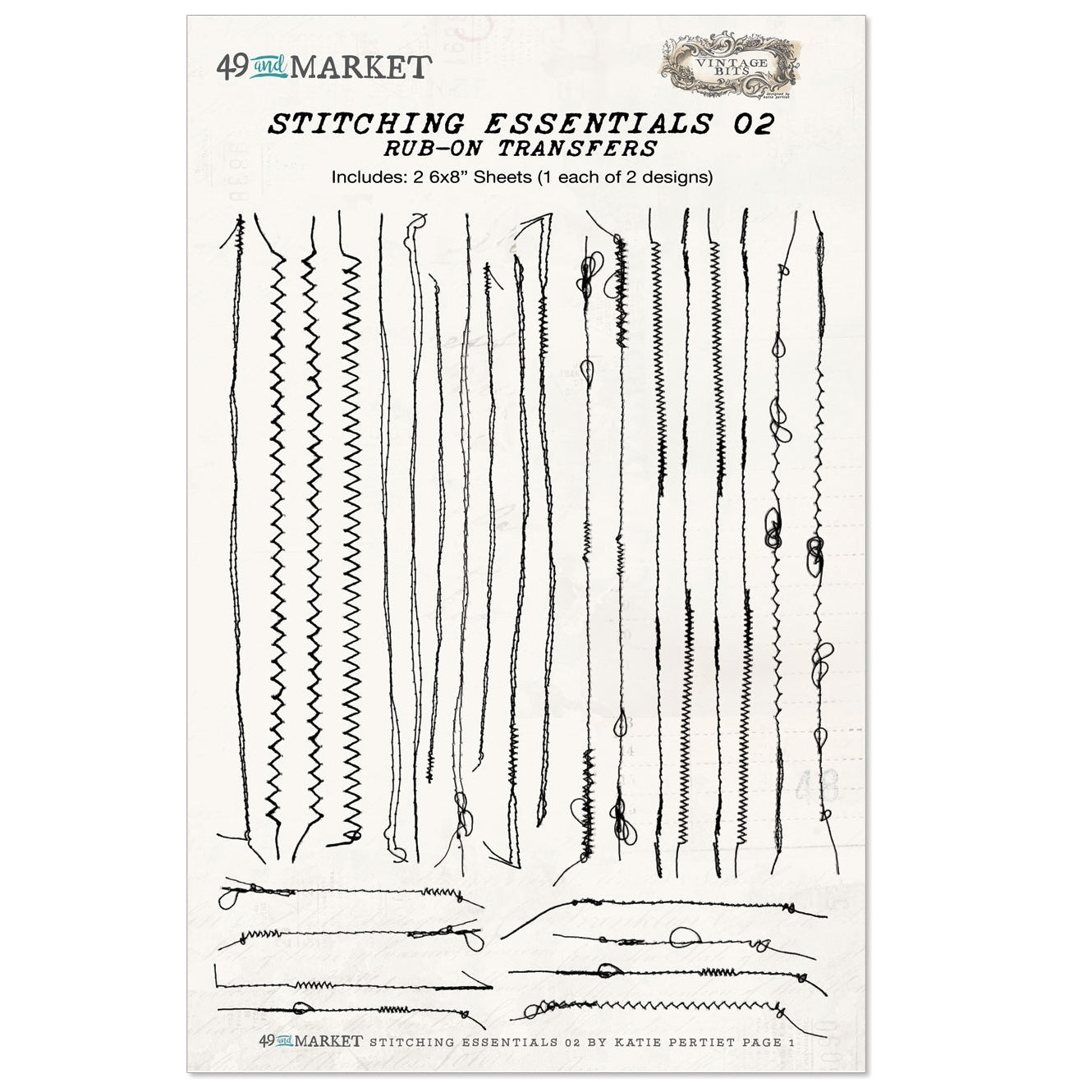 49 And Market Essentials Rub-On Transfer Set-#02 Stitching