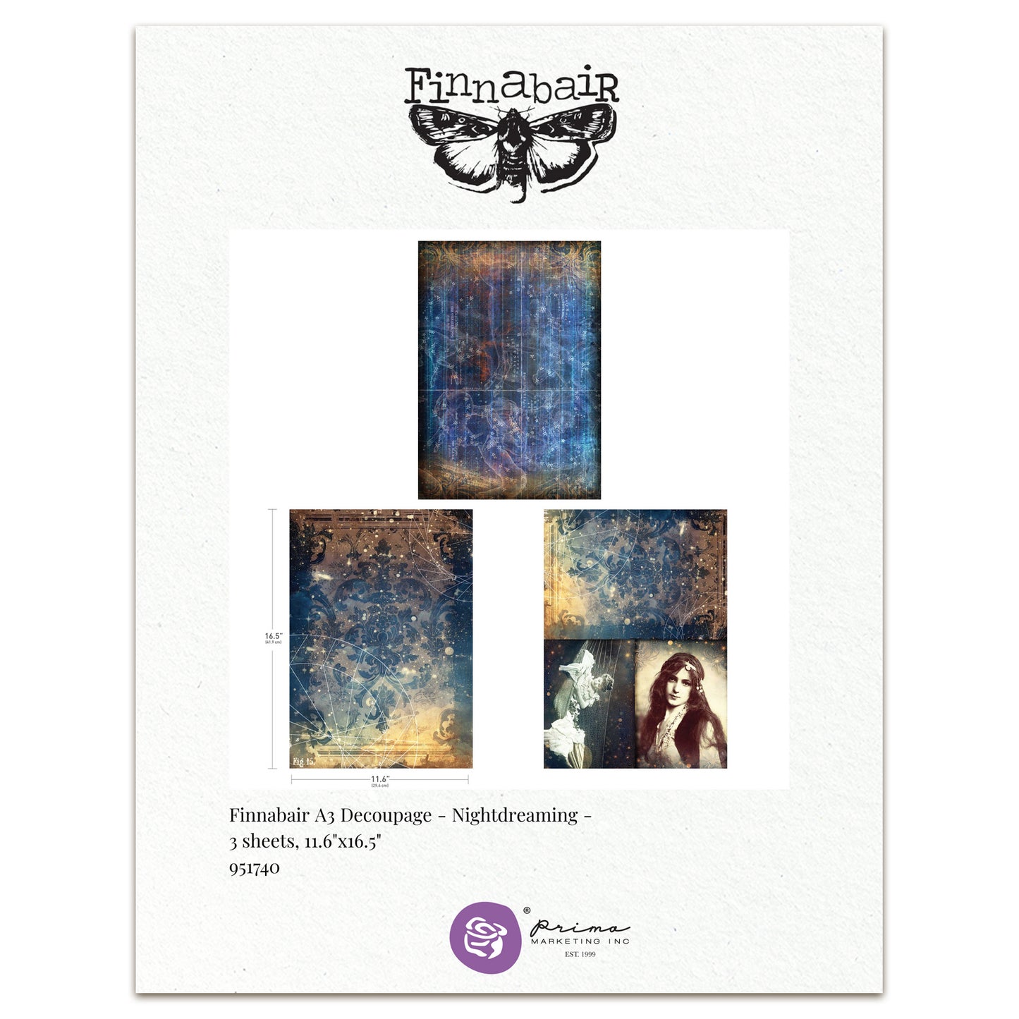 Prima Marketing Finnabair A3 Decoupage Pack Nightdreaming (3pcs)