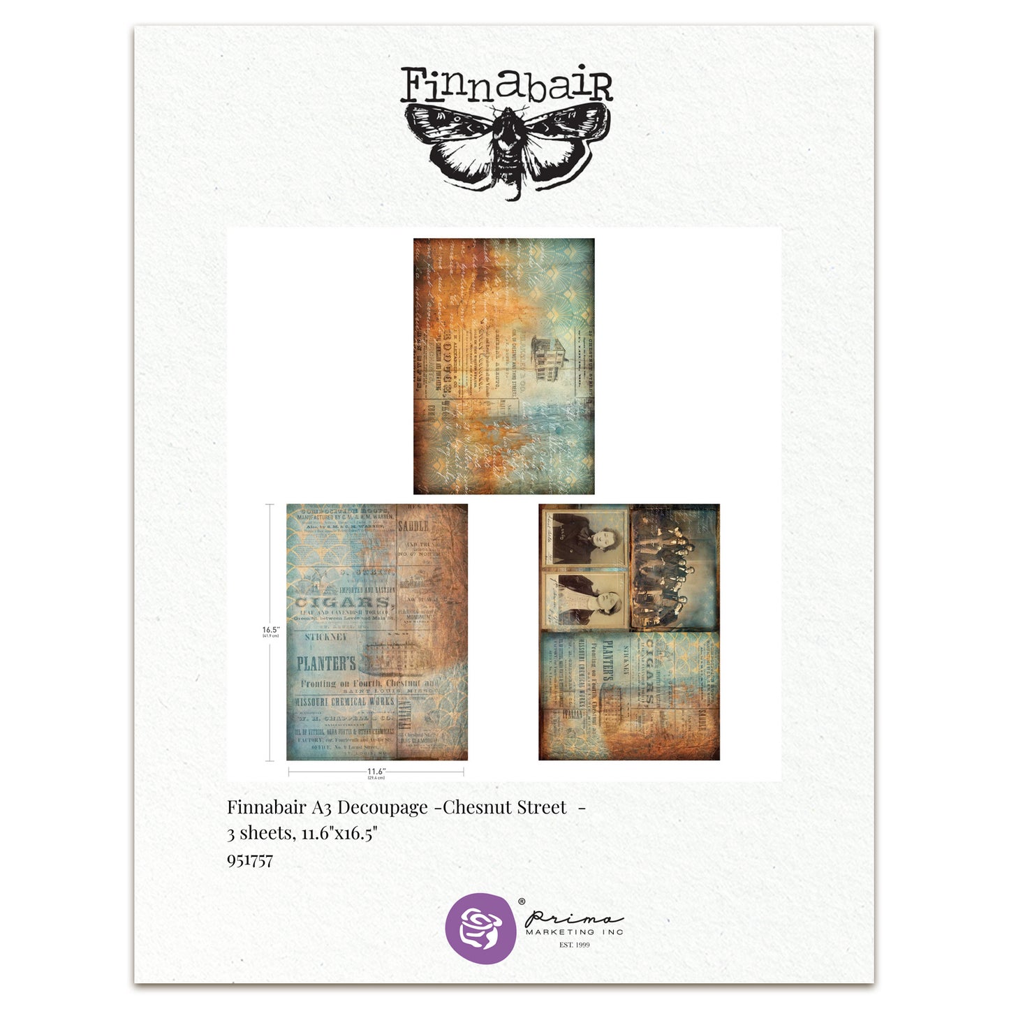 Prima Marketing Finnabair A3 Decoupage Pack Chestnut Street (3pcs)