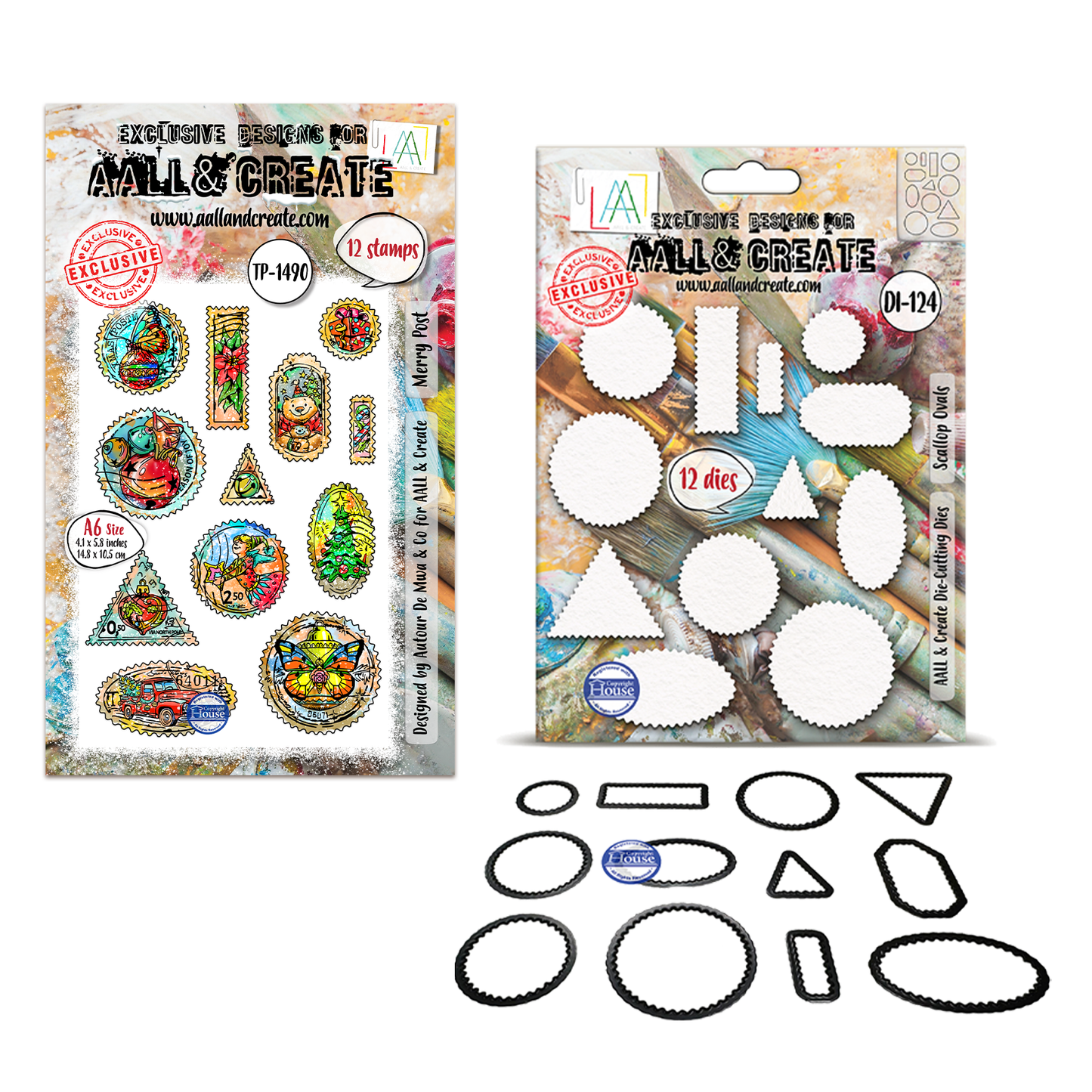 Autour de Mwa Christmas Ovals Stamps TP-1490 + Matching Die-Cutting Dies DI-124