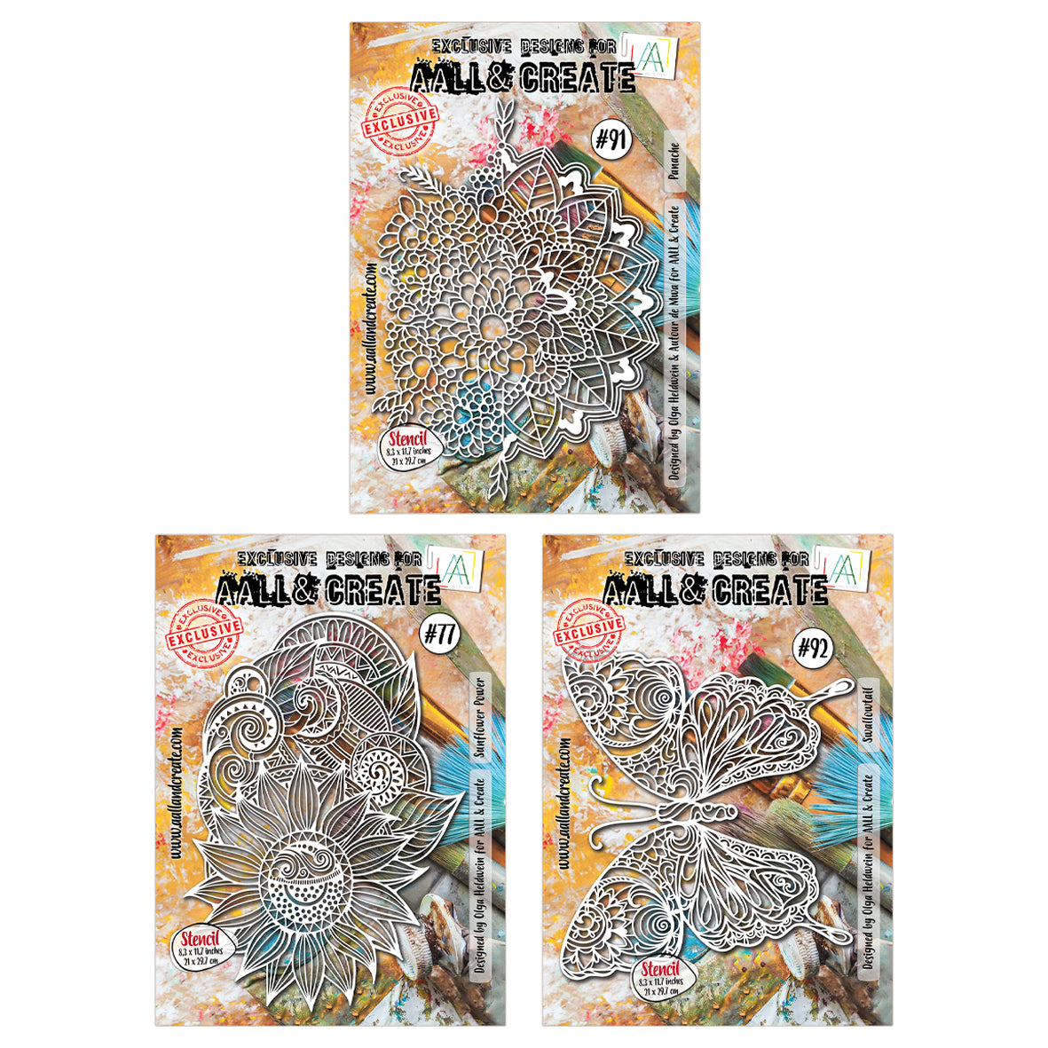 AALL & Create Set of 3 A4 Stencils - Butterflies & Flowers