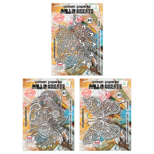 AALL & Create Set of 3 A4 Stencils - Butterflies & Flowers