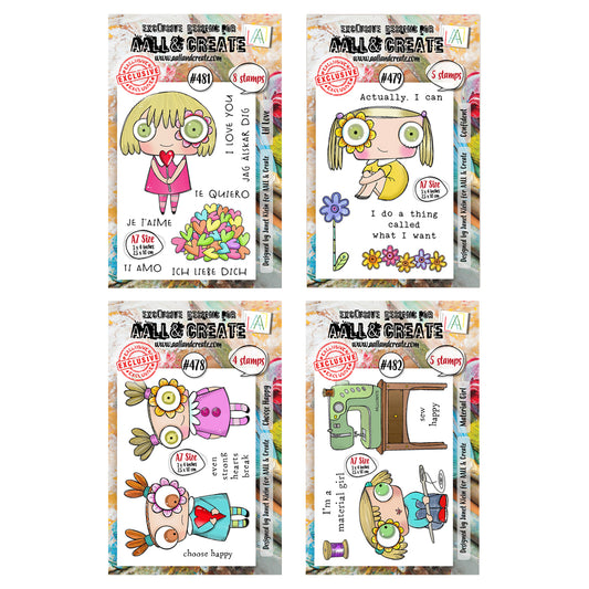 AALL & Create Set of 4x A7 Stamp sets - Happy Girls