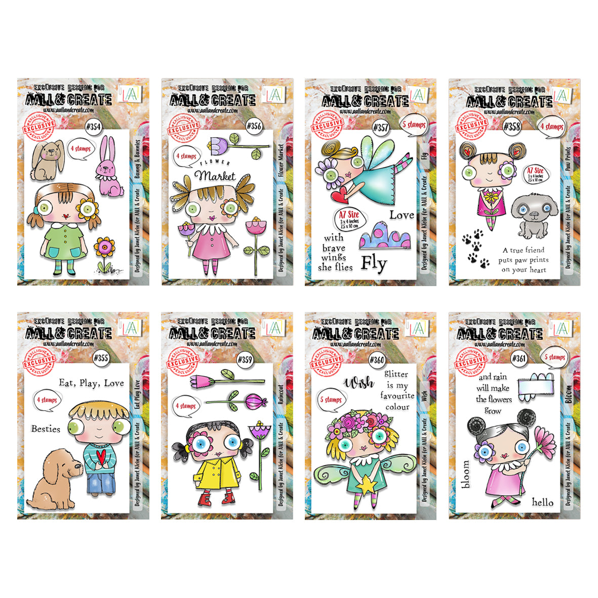 AALL & Create Set of 8x A7 Stamp sets - Love Market