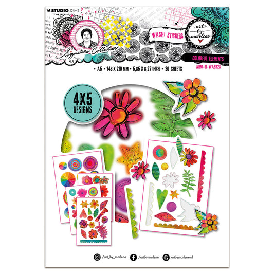 Art By Marlene Signature Collection Washi Sticker Sheets Colorful Elements
