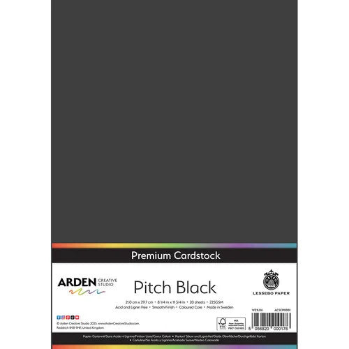 Arden Creative Studio Premium Cardstock Pitch Black A4 225gsm 20 Pack