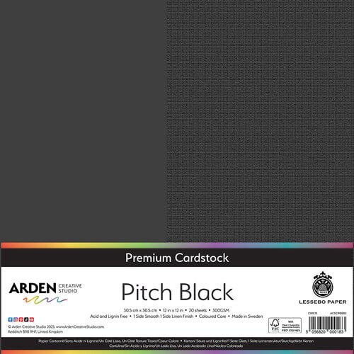 Arden Creative Studio Premium Cardstock Pitch Black 12in x 12in 300gsm 20 Pack