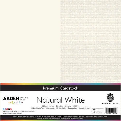 Arden Creative Studio Premium Cardstock Natural White 12in x 12in 300gsm 20 Pack