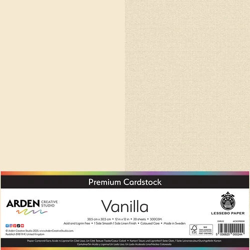 Arden Creative Studio Premium Cardstock Vanilla 12in x 12in 300gsm 20 Pack