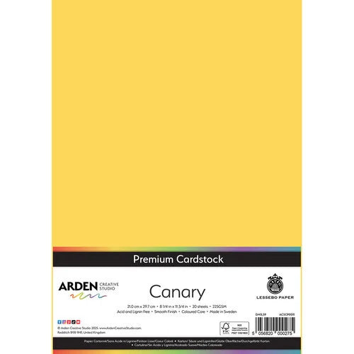 Arden Creative Studio Premium Cardstock Canary A4 225gsm 20 Pack