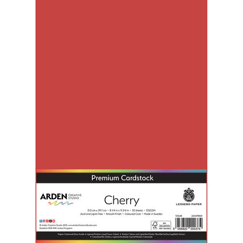 Arden Creative Studio Premium Cardstock Cherry A4 225gsm 20 Pack