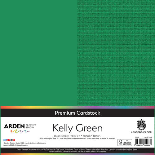 Arden Creative Studio Premium Cardstock Kelly Green 12in x 12in 300gsm 20 Pack