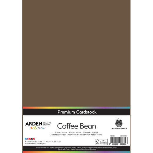 Arden Creative Studio Premium Cardstock Coffee Bean A4 225gsm 20 Pack