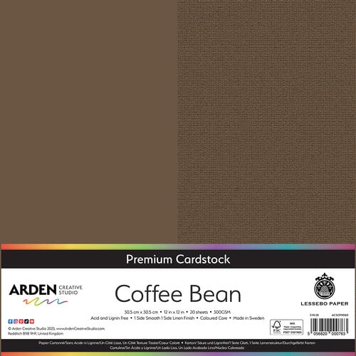 Arden Creative Studio Premium Cardstock Coffee Bean 12in x 12in 300gsm 20 Pack