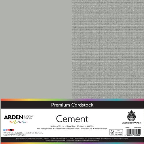 Arden Creative Studio Premium Cardstock Cement 12in x 12in 300gsm 20 Pack