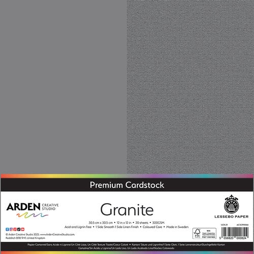 Arden Creative Studio Premium Cardstock Granite 12in x 12in 300gsm 20 Pack