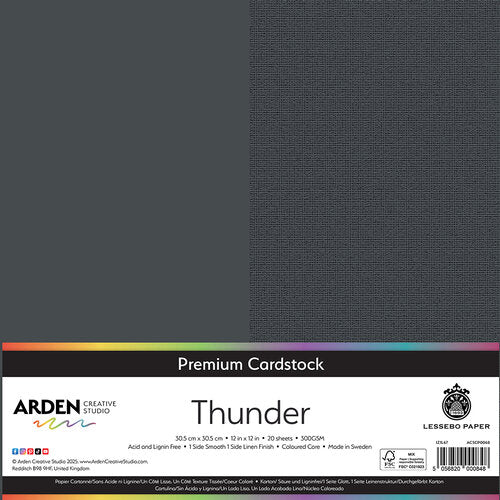 Arden Creative Studio Premium Cardstock Thunder 12in x 12in 300gsm 20 Pack