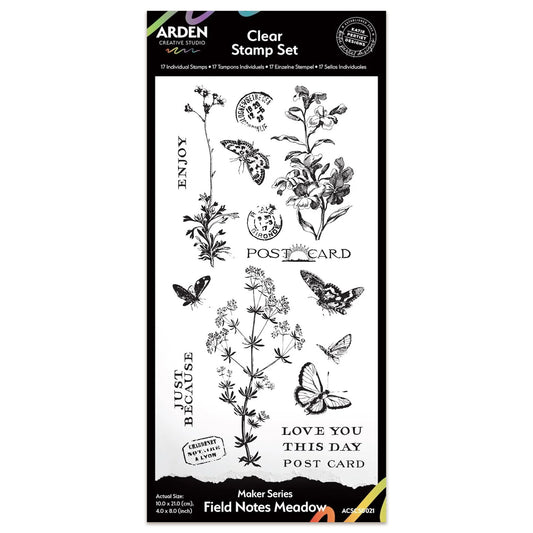 Arden Creative Studio Maker Series Field Notes Meadow 4in x 8in Clear Stamp Set