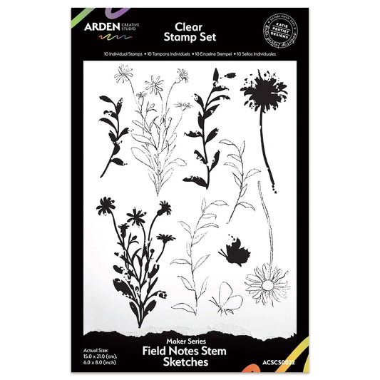 Arden Creative Studio Maker Series Field Notes Stem Sketches 6in x 8in Clear Stamp Set
