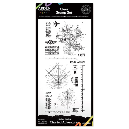 Arden Creative Studio Maker Series Charted Adventures 4in x 8in Clear Stamp Set