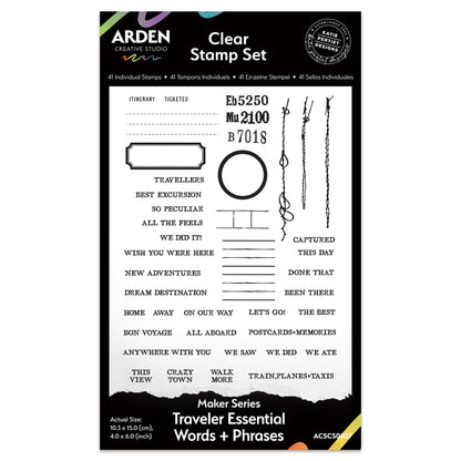 Arden Creative Studio Maker Series Traveler Essential Words+Phrases 4in x 6in Clear Stamp Set