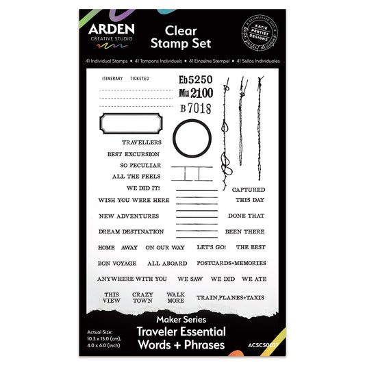 Arden Creative Studio Maker Series Traveler Essential Words+Phrases 4in x 6in Clear Stamp Set