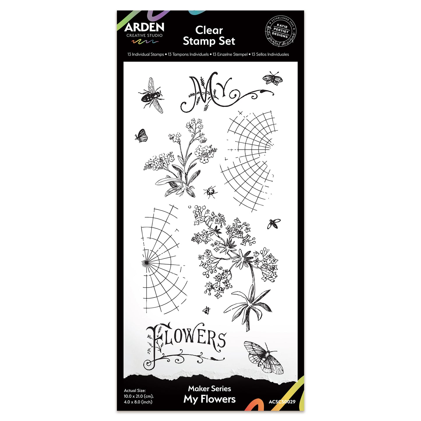 Arden Creative Studio Maker Series My Flowers 4in x 8in Clear Stamp Set