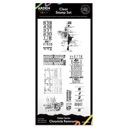 Arden Creative Studio Maker Series Chronicle Remnants 4in x 8in Clear Stamp Set