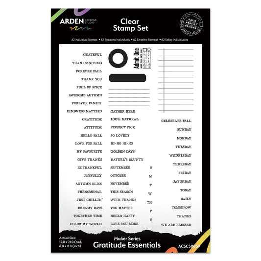 Arden Creative Studio Maker Series Gratitude Essentials 6in x 8in Clear Stamp Set