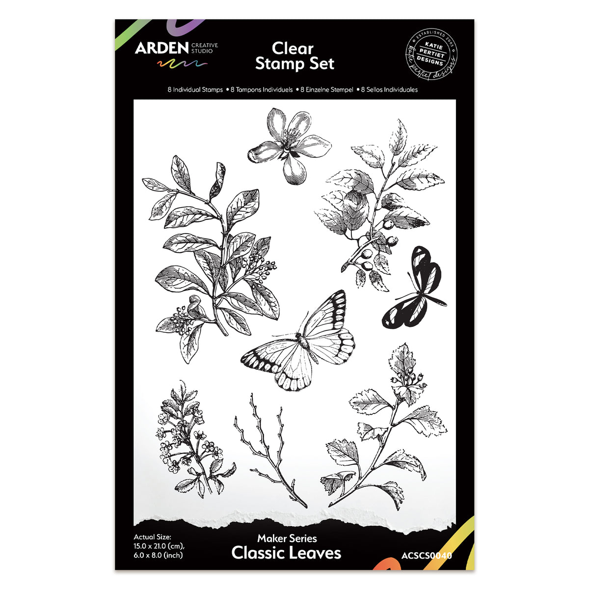 Arden Creative Studio Maker Series Classic Leaves 6in x 8in Clear Stamp Set