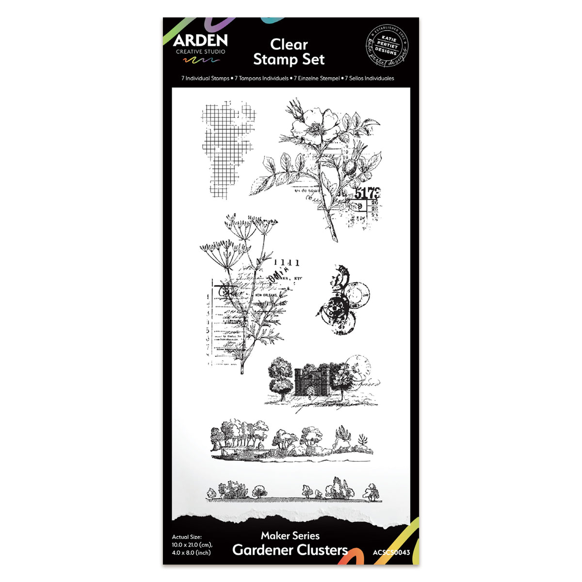 Arden Creative Studio Maker Series Gardener Clusters 4in x 8in Clear Stamp Set