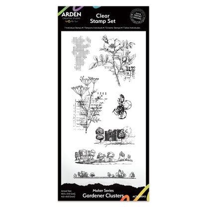 Arden Creative Studio Maker Series Gardener Clusters 4in x 8in Clear Stamp Set