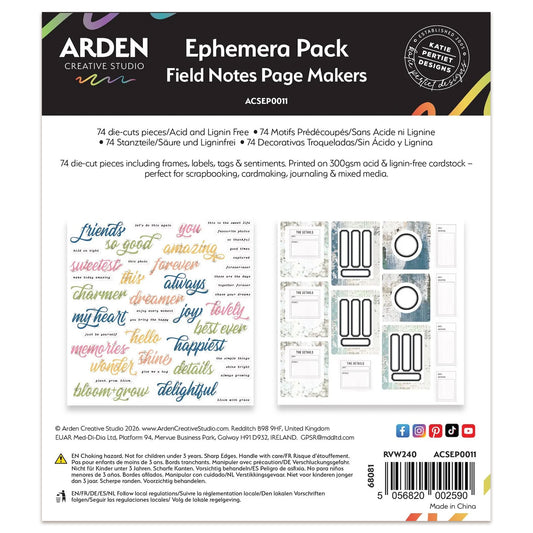 Arden Creative Studio Field Notes Page Makers Ephemera Pack