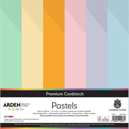 Arden Creative Studio Premium Cardstock Pastels 12in x 12in 300gsm 24 Pack