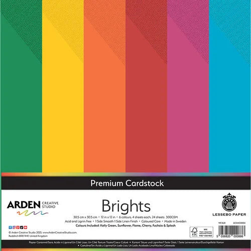 Arden Creative Studio Premium Cardstock Brights 12in x 12in 300gsm 24 Pack