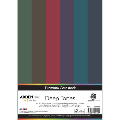 Arden Creative Studio Premium Cardstock Deep Tones A4 225gsm 24Pack