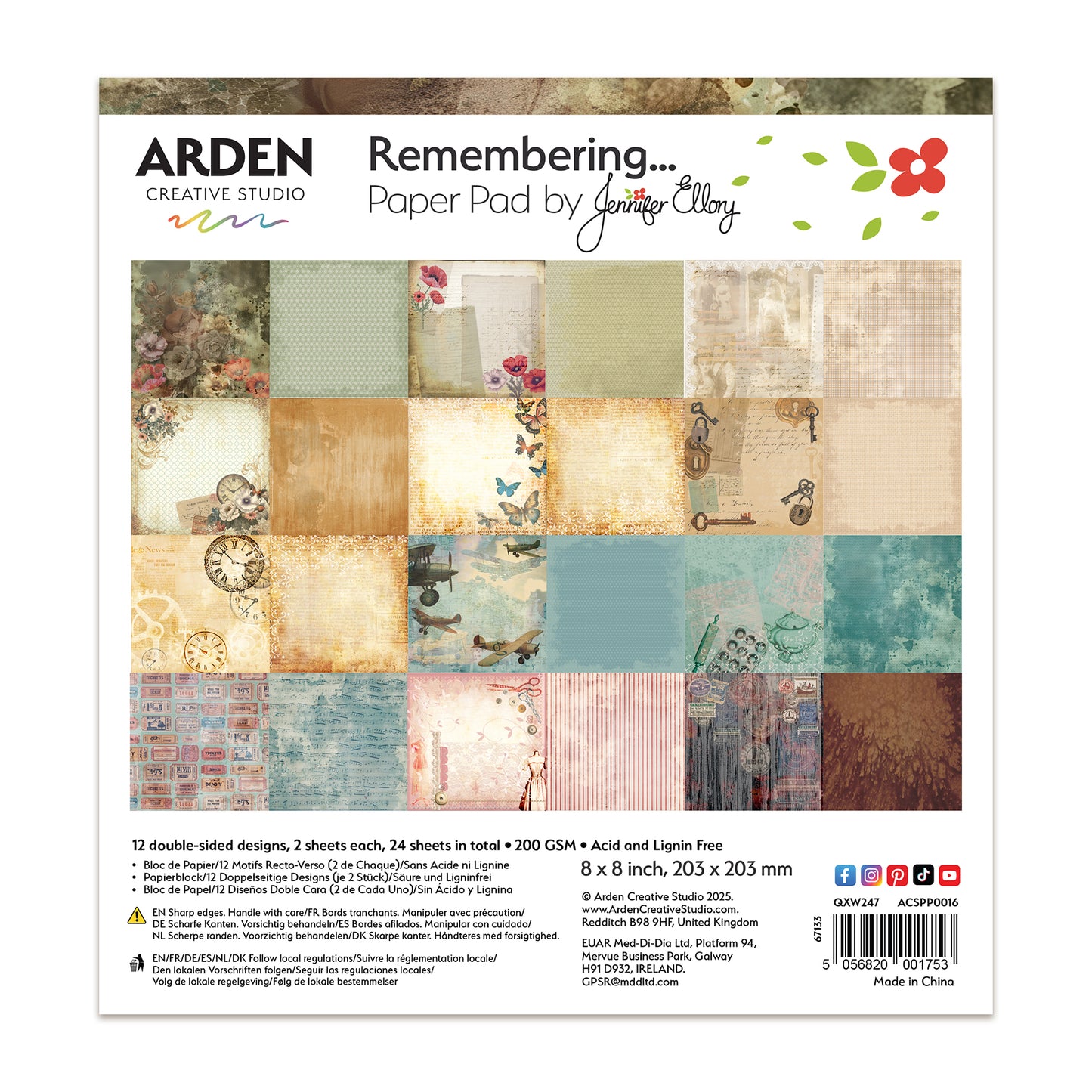 Arden Creative Studio Remembering... 8in x 8in Paper Pad